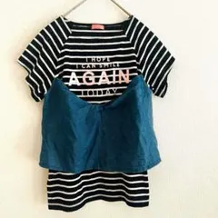 美品✨【ネイビー】ビスチェ風ドッキングTシャツ　ネイビー　ボーダー　オシャレ