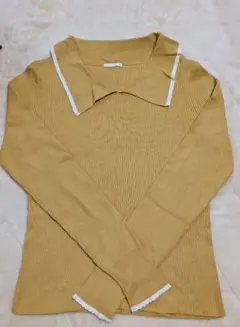 GU 襟付きリブ編み長袖セーター イエロー