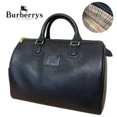 【極美品】バーバリーズ★シボ革★ノバチェック★ホースロゴ★ミニボストンバッグ 黒