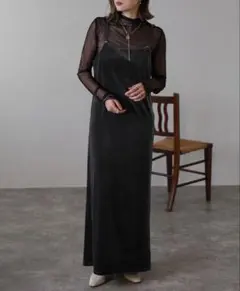 Bonjour Sagan バックリボンベロアキャミワンピース