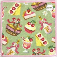 フェイラー　タオルハンカチ　ベリーベリーピクニック　ペールグリーン×ペールピンク