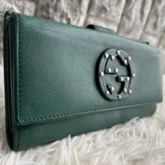 【激レア良品】グッチ　コンチネンタルウォレット　インターロッキング　スタッズ　緑