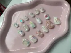ネイルチップ　ゆめかわ　平成女児　ショートオーバル　ハンドメイド　17枚　現品