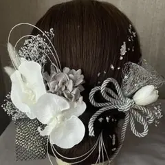銀箔水引紐リボン×胡蝶蘭髪飾り♡成人式　卒業式　結婚式　和装　袴　振袖　前撮り