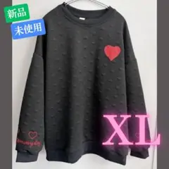 ハートロゴ トレーナー 韓国 原宿系 オーバーサイズ スウェット 黒 ブラック