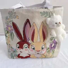 ウサギ刺繍トートバッグ