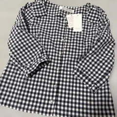 タグ付未使用♥︎︎トッコクローゼット♥︎︎ギンガムチェック七分袖シャツ　紺ネイビー