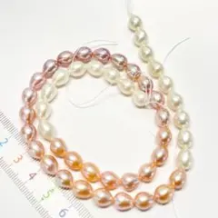 p050 淡水パール バロック 天然色 マルチカラー ライス型 1連 本真珠