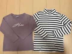 長袖カットソー2点セット（パープル・ストライプ）