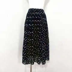 GRL　ドット柄　ロングプリーツスカート　ブラック系　ウエストゴム【M】