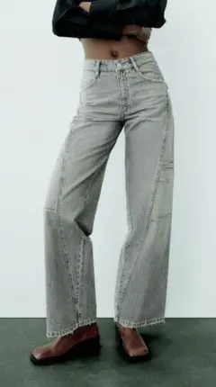 ミッドライズ TRF カーゴ デニムパンツ EUR 38 バギー グレー 灰色