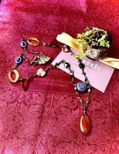 121handmadeターコイズ　マルチカラー ビーズ ロングネックレス