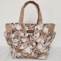 ハンドメイド　サイドポケット付きトートバッグ　柴犬×ベージュ