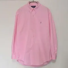 90sラルフローレン BDシャツ 厚手ツイル ピンク×緑ポニー XL～2XL相当