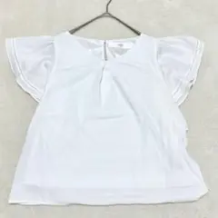nt563 良品✨トッコ 半袖フリルブラウス シアー 白 透け感 綺麗め 上品のサムネイル