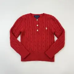 ラルフローレン キッズ 110 ケーブルニット セーター 赤 ポニー刺繍