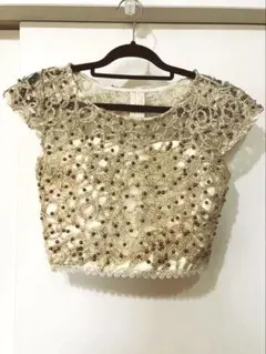 vintage ビーズ刺繍入り ゴールド クロップド ビスチェのサムネイル