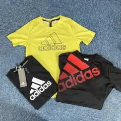 adidas Tシャツ3枚セット　イエロー140 黒赤ロゴ150 黒綿140