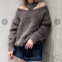 GYDA 2WAYシャギーチョーカーニットトップス （F）チャコールグレー