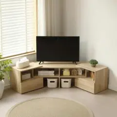 コーナーテレビ台 L字収納 幅93～172cm 高さ38cm ナチュラルのサムネイル