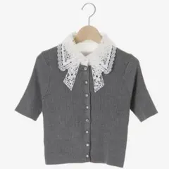 美品】 ルネ ニット レース襟 ビジュー パールボタン ベージュ 36