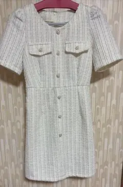 ホワイトツイードミニワンピース 半袖 最終値下げ