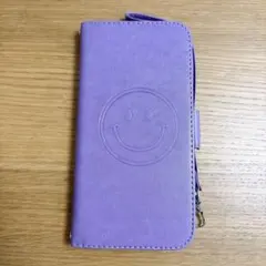 iPhone 13promax ケース カバー 手帳型 パープル 紫 スマイル