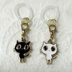 猫黒白38 アンブレラマーカー　目印　猫　立ち猫　2個組　猫チャーム