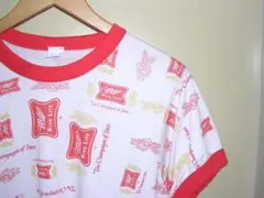 80s 90s USA製 MILLER BEER 総柄 リンガーTシャツ M