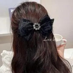 No.200S シフォンフラワーヘアバレッタ ブラック 韓国 量産型 地雷