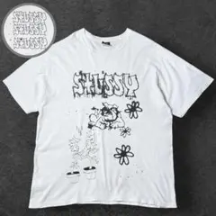 【STUSSY】 レア 両面プリント 白Tシャツ L XL グラフィック 犬
