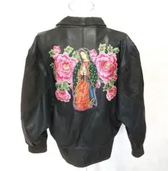 【希少】聖母マリア 花柄刺繍 リアルレザーレザージャケット vintage