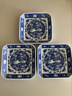 深川製磁　染付 中皿 角皿　3枚セット