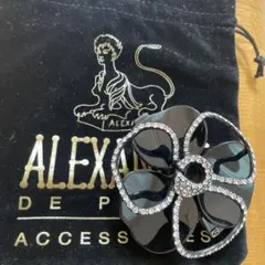 アレクサンドルドゥパリ　カメリアバレッタ大　10㎝　黒　ラインストーン　極美品