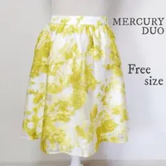 【MERCURYDUO】花柄 フレア スカート 麻混 黄 フリーサイズのサムネイル