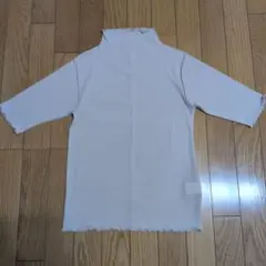 ピンクベージュ ハイネック ニット 五分袖 トップス