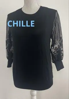 美品！CHILLEブラック レースパフスリーブ トップス