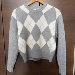UNIQLO グレー ダイヤモンドパターン ニット