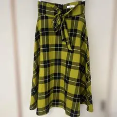 イエロー系チェック フレアスカート Lサイズ