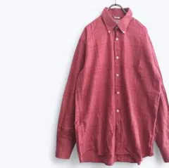 a3679▶長袖シャツ　ボタンダウン　レッド系　チェック　レトロ　カジュアル