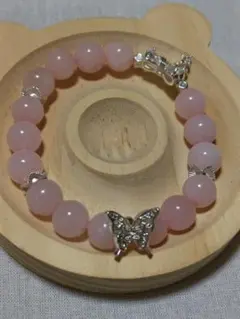 ★天然石ブレスレット※ローズクォーツ 、蝶とリボンのモチーフ ブレスレット