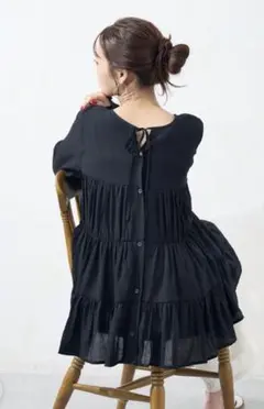 Chez toi シェトワ 3WAYティアードチュニックブラウス 黒のサムネイル