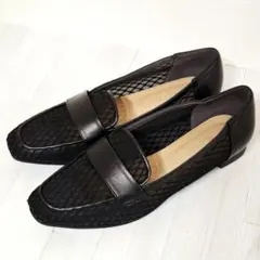 DIANA メッシュ ローファー 24cm 黒 かかとレザー 1度着用の極美品