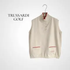 日本製★TRUSSARDI GOLF ノースリーブニットベスト M 配色デザイン
