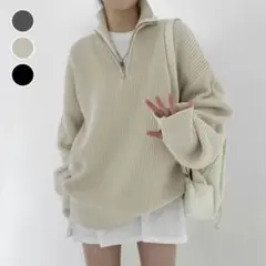 美品✨ ハーフジップ ニットセーター ベージュ フリーサイズ プルオーバーニット