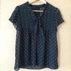 シフォンブラウス♡ネイビー×白ハート♡ドット