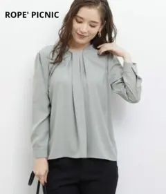ROPE' PICNIC ボウタイ風 タックブラウス 長袖 グリーン