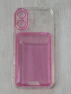 iPhone16用 クリアケース カードポケット付き ピンクのサムネイル