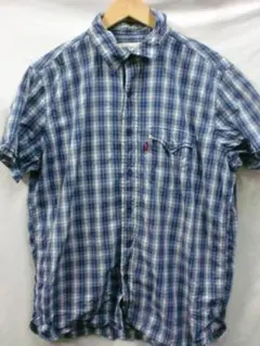 プロフ必読リーバイスブルーチェック半袖シャツUSA古着ブランドL