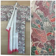 着物☆ちりめん☆多色花柄 小紋着物　正絹